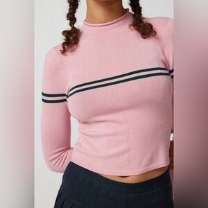 Urban Outfitters Pink Mock Neck Cropped Light Sweater NWT Striped Long Sleeve S